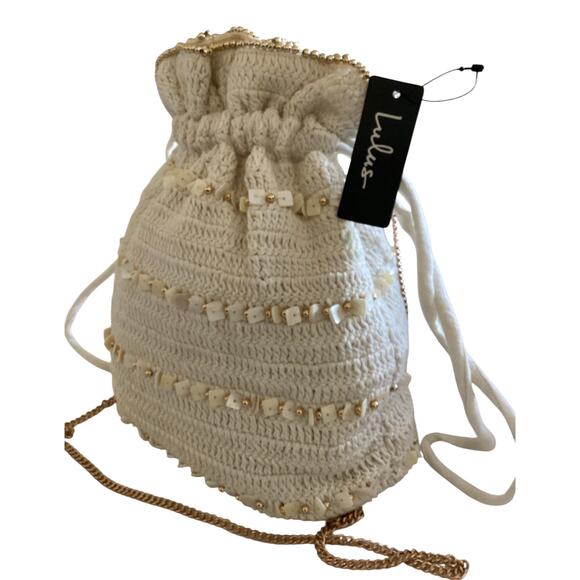 Lulus Basic Beach Cream Beaded Bucket Bag - Picture 1 of 4